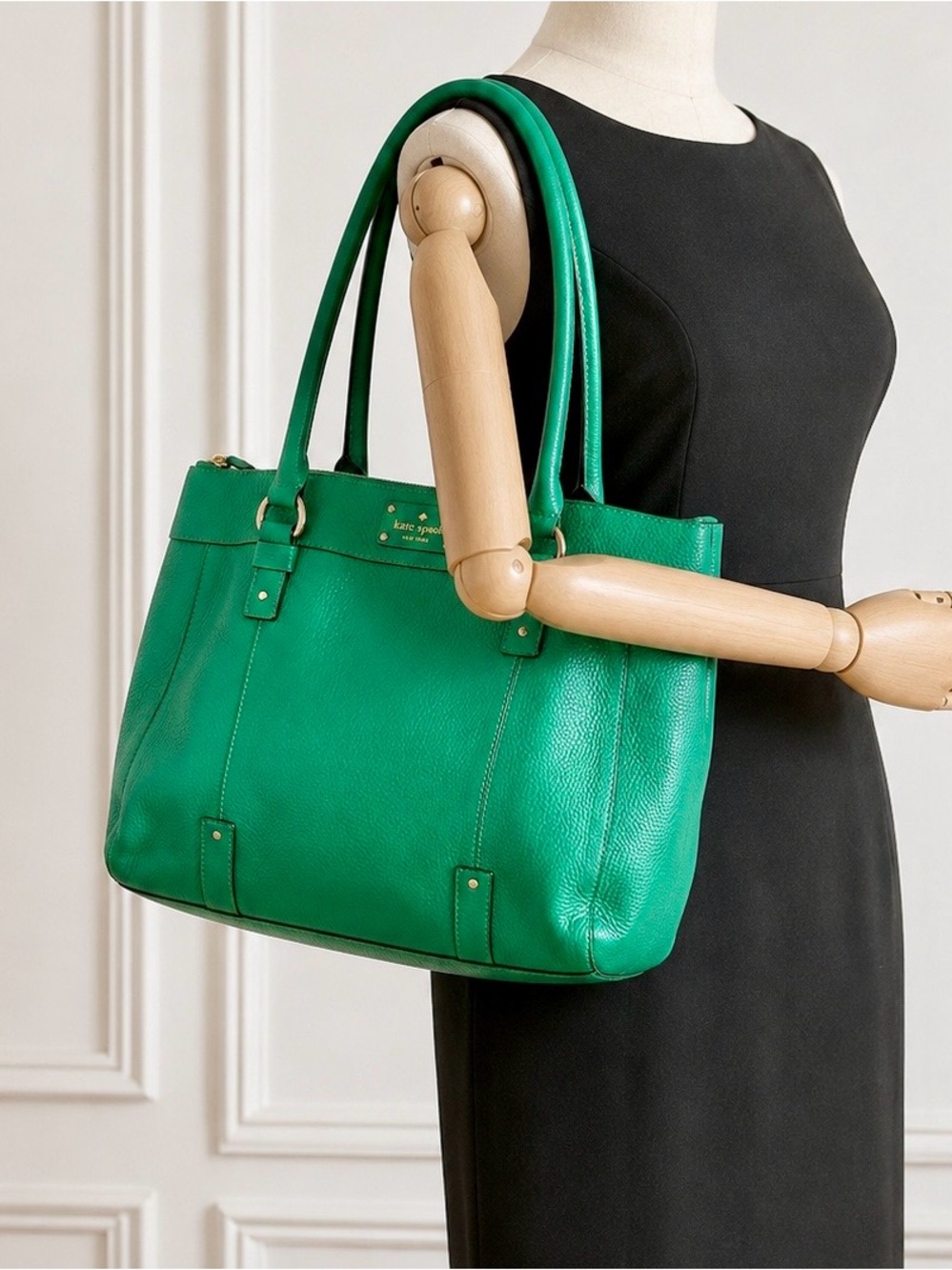 Kate Spade Teegan Berkshire Road Pebbled Leather Tote Green NWT WKRU1138